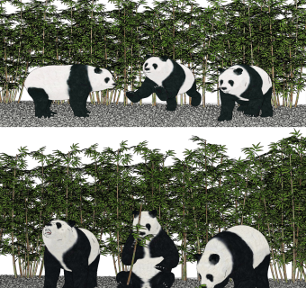 现代熊猫，竹子，竹林su草图模型下载