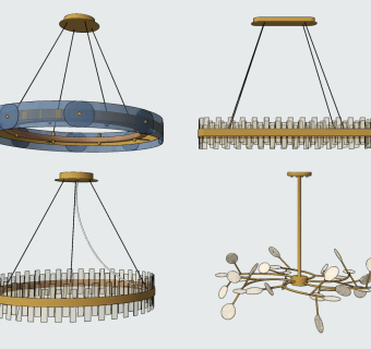 现代圆形，水晶吊灯组合su草图模型下载