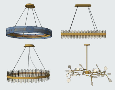 现代圆形，水晶吊灯组合su草图模型下载
