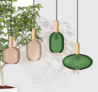 现代金属玻璃小吊灯su草图模型下载