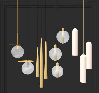 现代金属艺术小吊灯su草图模型下载