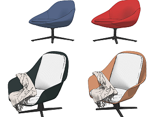 现代绒布办公椅，休闲椅组合su草图模型下载