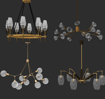 现代金属玻璃多头吊灯su草图模型下载