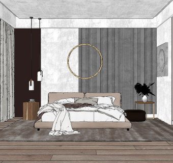 现代榻榻米卧室su草图模型下载