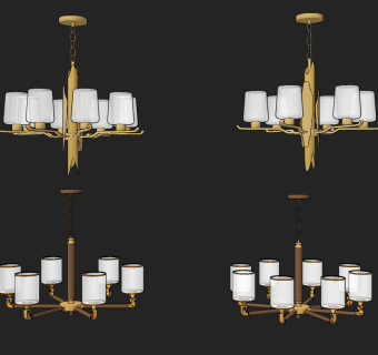 新中式金属多头吊灯su草图模型下载