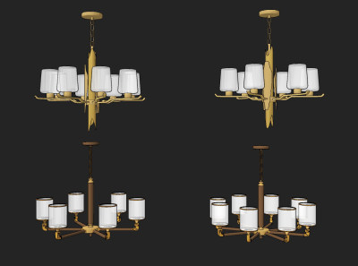 新中式金属多头吊灯su草图模型下载