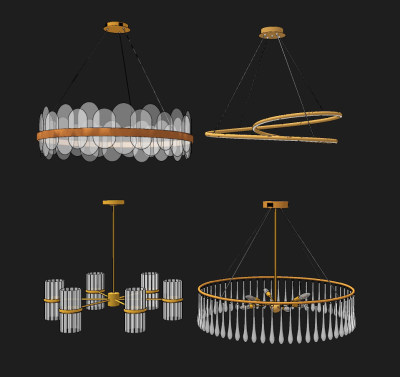 现代金属水晶吊灯su草图模型下载