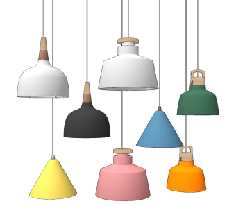 北欧马卡龙灯罩小吊灯su草图模型下载