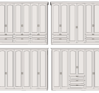 简欧欧式平开门衣柜su草图模型下载