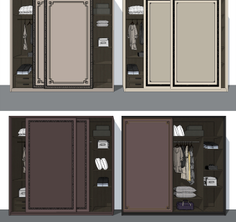 新中式移门衣柜su草图模型下载