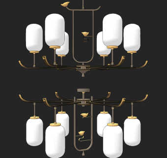 新中式金属多头吊灯su草图模型下载