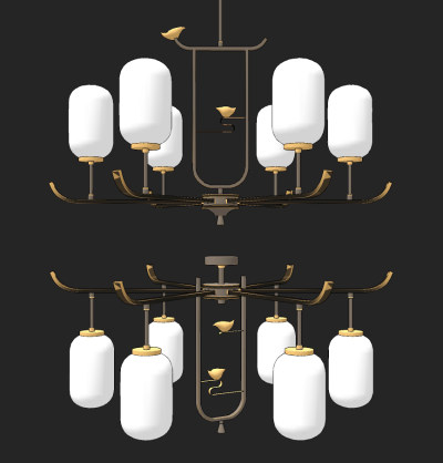 新中式金属多头吊灯su草图模型下载