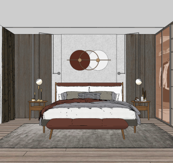 现代卧室su草图模型下载