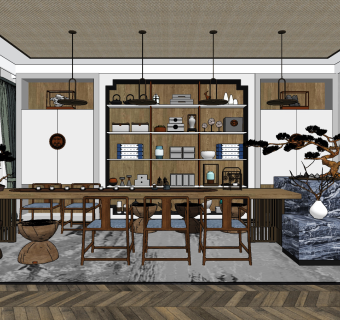 新中式茶室su草图模型下载