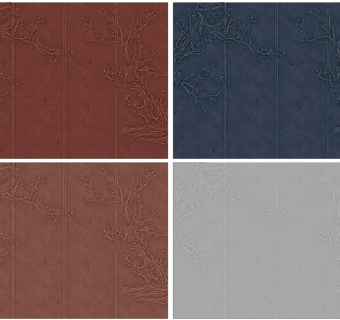 新中式梅花树雕花硬包su草图模型下载