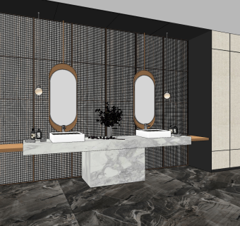 现代洗手台台盆su草图模型下载