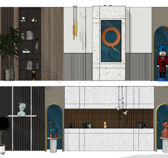 现代电视背景墙,胡桃夹子，玩偶摆件su草图模型下载