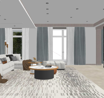 现代客餐厅，转角沙发餐桌椅su草图模型下载