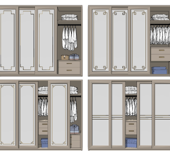 新中式，衣柜su草图模型下载