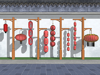 中式日式灯笼景观路灯su草图模型下载