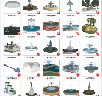现代室外景观喷泉 su草图模型下载