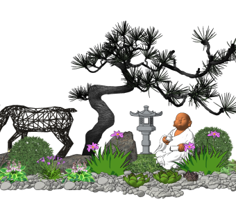 新中式景观雕塑小品su草图模型下载