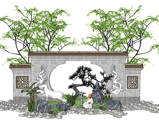 新中式庭院景观<em>雕塑小品</em>su草图模型下载