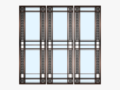 新中式铝合金屏风，玻璃隔断su草图模型下载