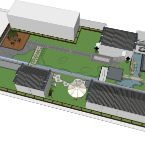 中式庭院景观花园四合院屋顶花园模型 su草图模型下载