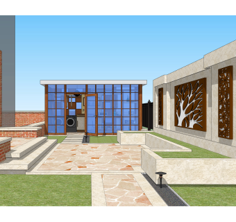 新中式庭院景观院墙围墙su草图模型下载