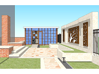 新中式庭院景观院墙围墙su草图模型下载