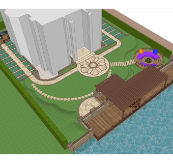 欧式别墅花园庭院景观su草图模型下载