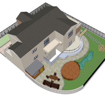 欧式别墅花园庭院景观设计su草图模型下载