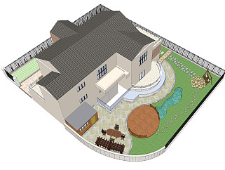 欧式别墅花园庭院景观设计su草图模型下载