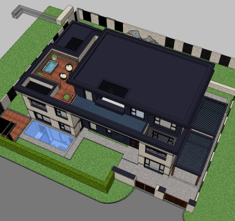 别墅花园设计su草图模型下载