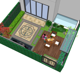 别墅景观庭院花园su草图模型下载