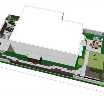 别墅景观庭院花园设计su草图模型下载