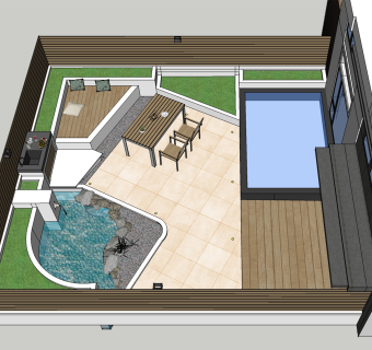 别墅花园庭院设计su草图模型下载