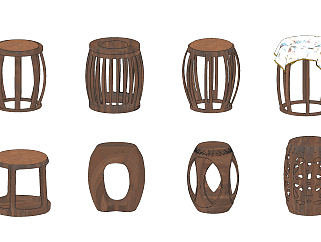中式实木圆凳凳子su草图模型下载