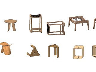 北欧原木凳子，圆形<em>方形</em>坐凳su草图模型下载