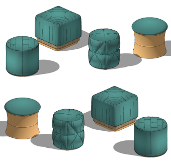现代布艺矮凳组合su草图模型下载