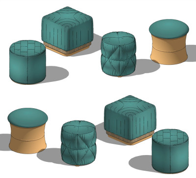 现代布艺矮凳组合su草图模型下载