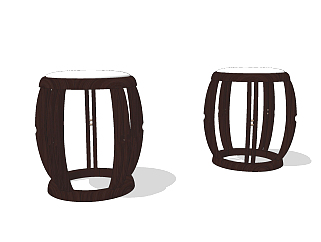 新中式实木圆凳,鼓凳su草图模型下载