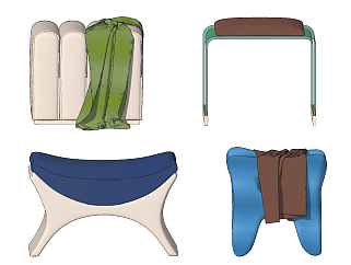 现代绒布凳子,沙发凳su草图模型下载