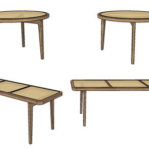 现代竹编圆桌长凳su草图模型下载