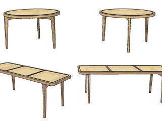 现代竹编圆桌长凳su草图模型下载