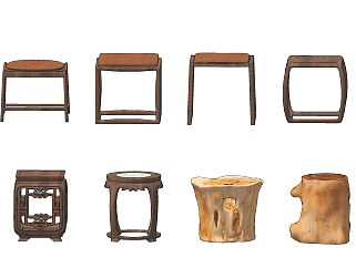 中式实木圆凳,<em>坐凳</em>su草图模型下载