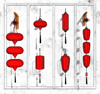 中式灯笼壁灯，su草图模型下载
