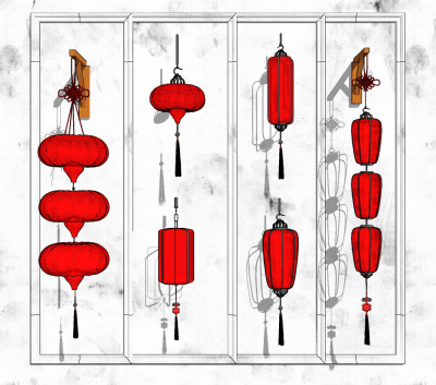 中式灯笼壁灯，su草图模型下载