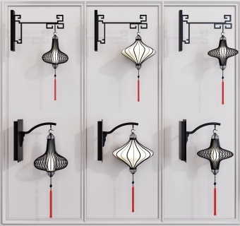 新中式灯笼壁灯su草图模型下载